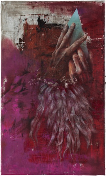 Isabelle Dutoit: Hände [Löwe], 2015, Öl auf Leinwand, 50 x 30 cm

